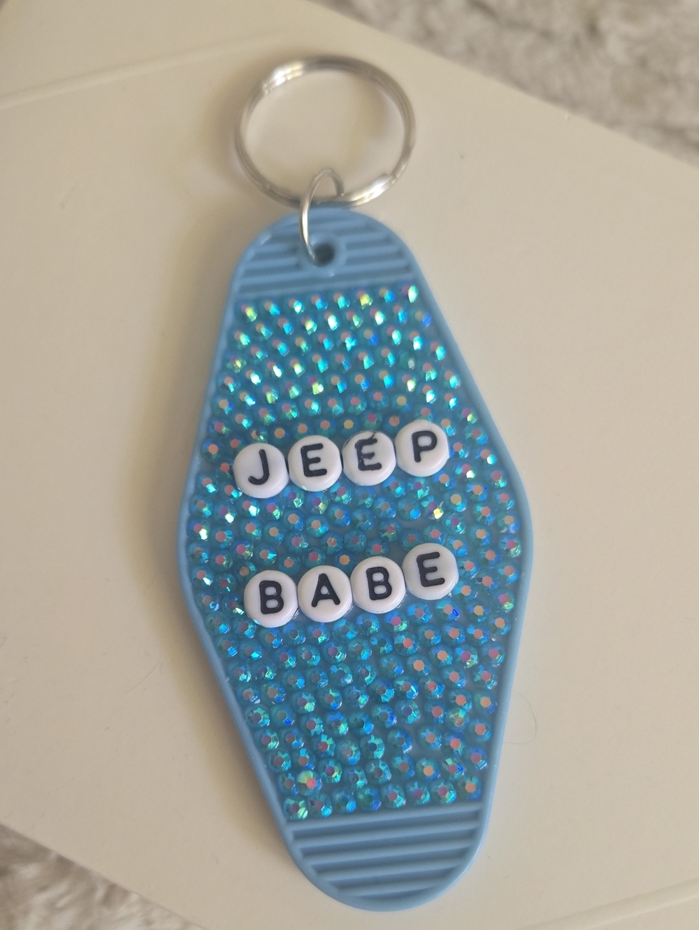 Handmade Blue Rhinestone 'JEEP BABE' Keychain